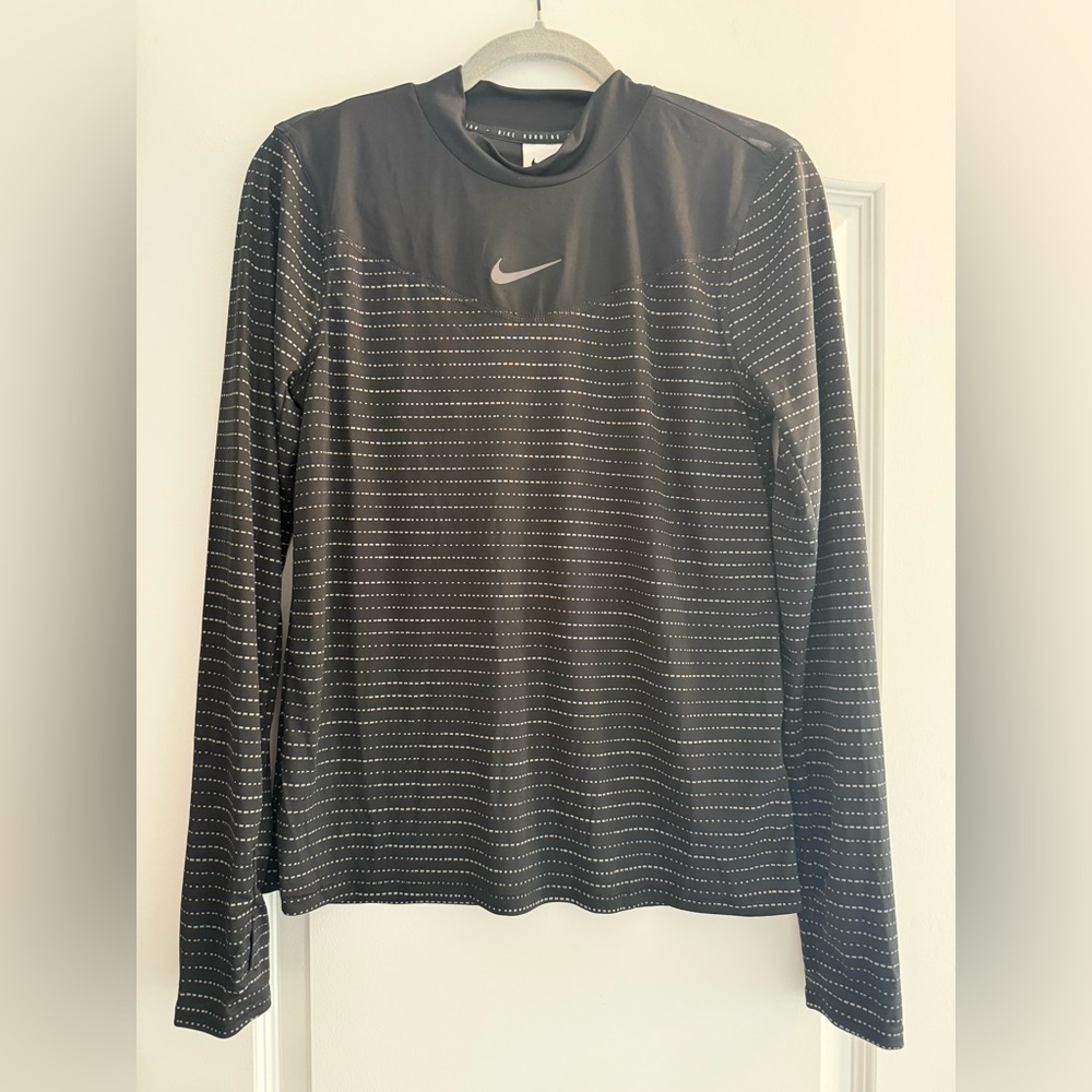 Nike Mesh Black Long-Sleeve Running Top with Reflective Dot Stripes
